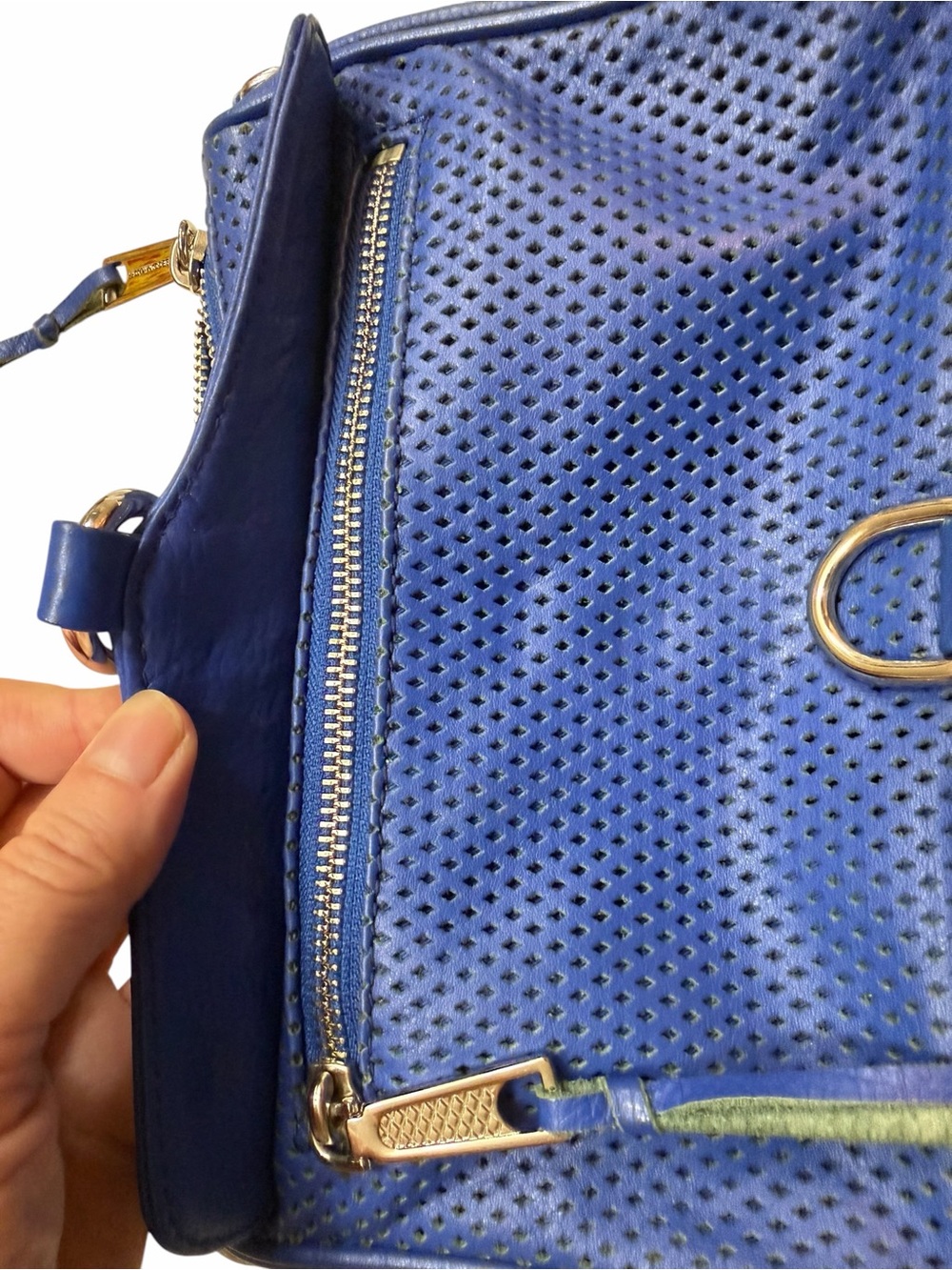 Rebecca Minkoff Royal Blue Perforated Diamond Leather Mini MAC/MAB Crossbody - Picture 2 of 10